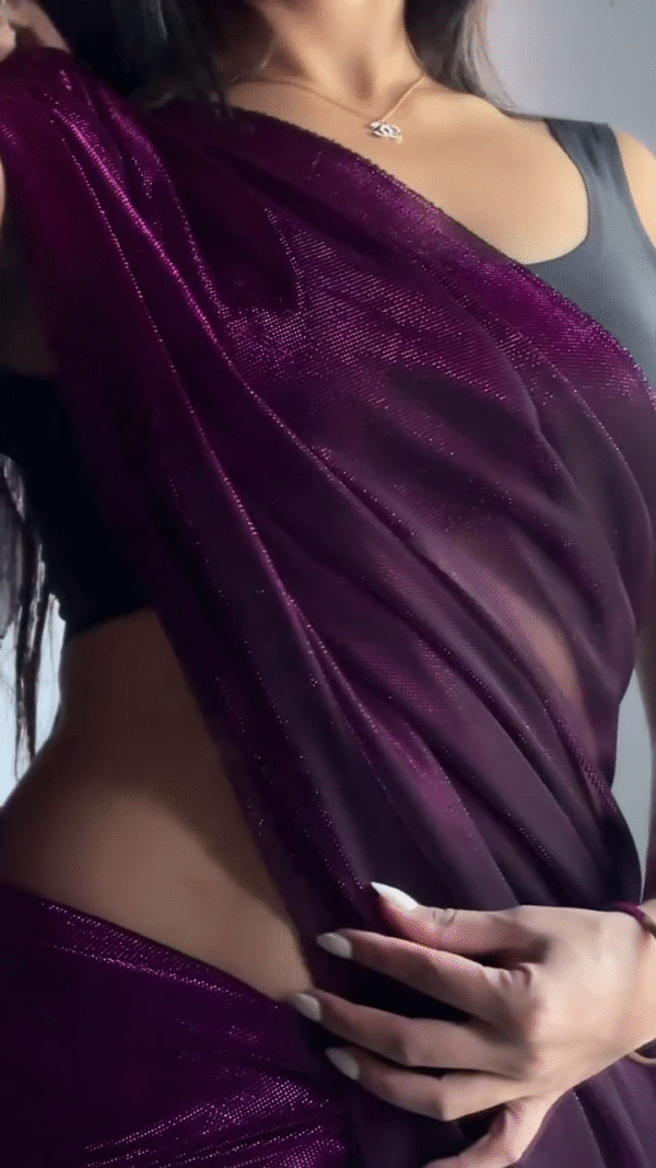 Chiffon Embellished Wine Saree with Unstitched Contrast Jacquard Blouse - Image 2