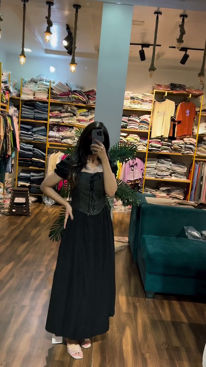 Denim Corset Style White Maxi Dress - Image 5