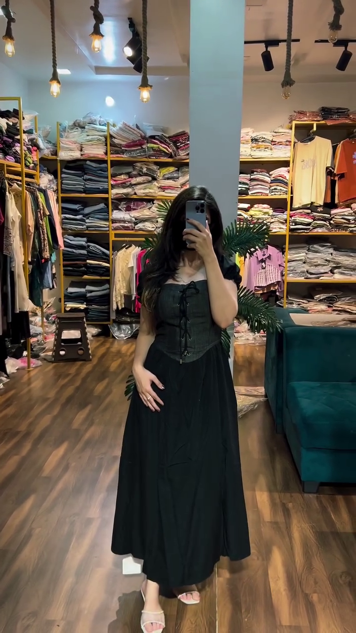 Denim Corset Style White Maxi Dress - Image 4