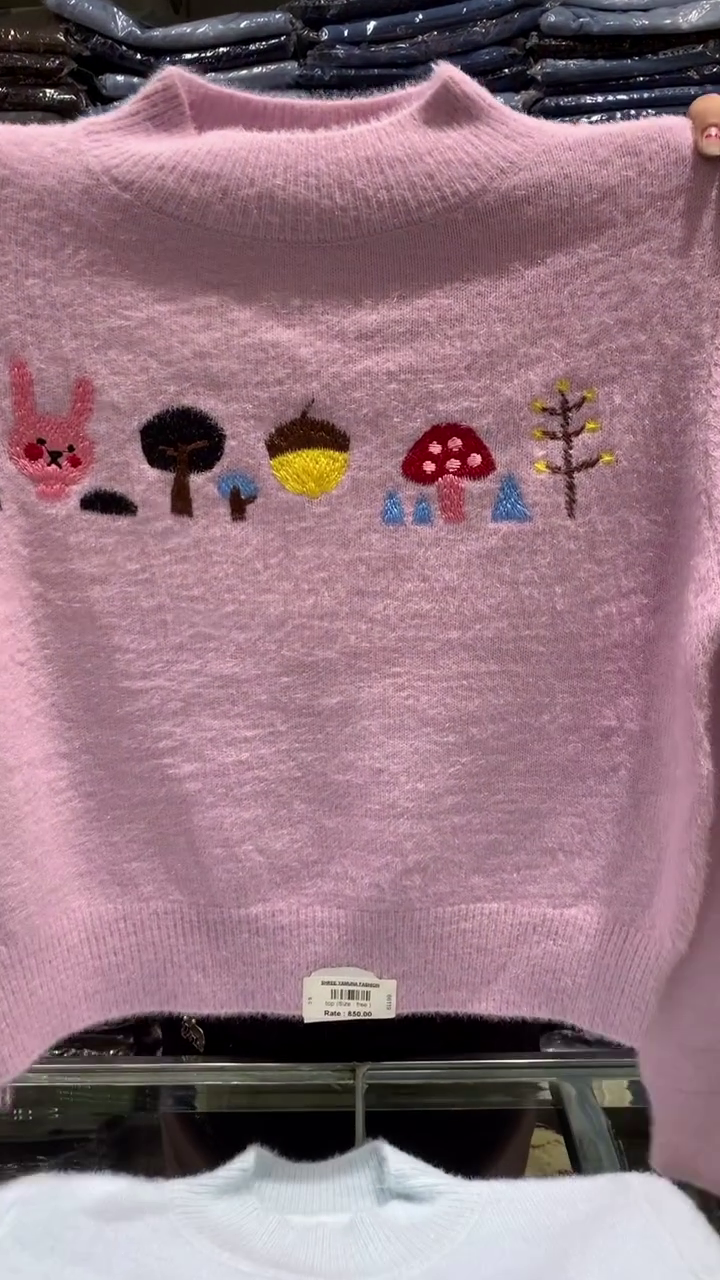 🧸 Women’s Fuzzy Embroidered Winter Sweater – Cute Bunny & Forest Knit Pullover - Image 7