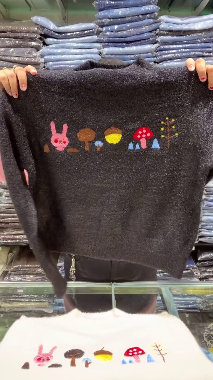 🧸 Women’s Fuzzy Embroidered Winter Sweater – Cute Bunny & Forest Knit Pullover - Image 3