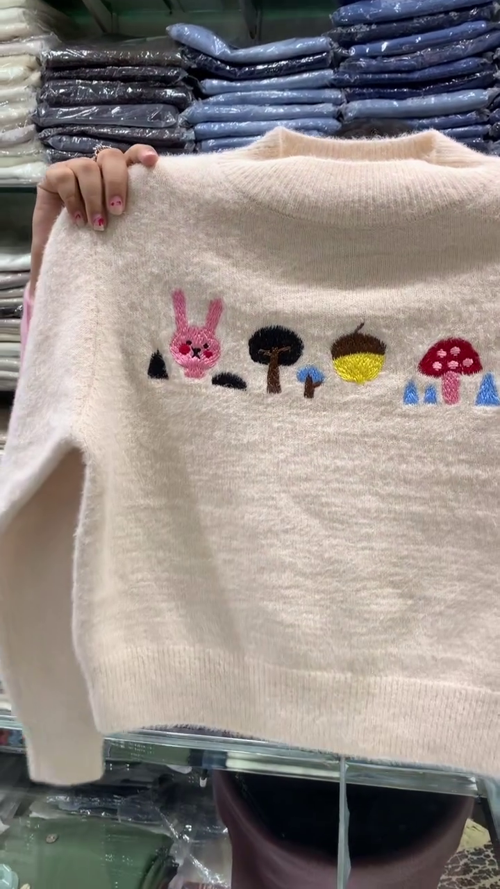 🧸 Women’s Fuzzy Embroidered Winter Sweater – Cute Bunny & Forest Knit Pullover - Image 4
