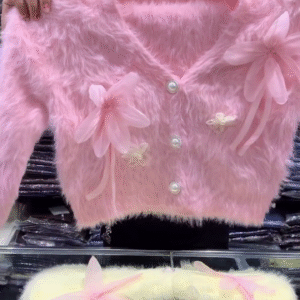 💕 Women’s Soft Fuzzy Floral Cardigan – Pearl Button Bow Sweater 2025 | Pastel Winter Knitwear