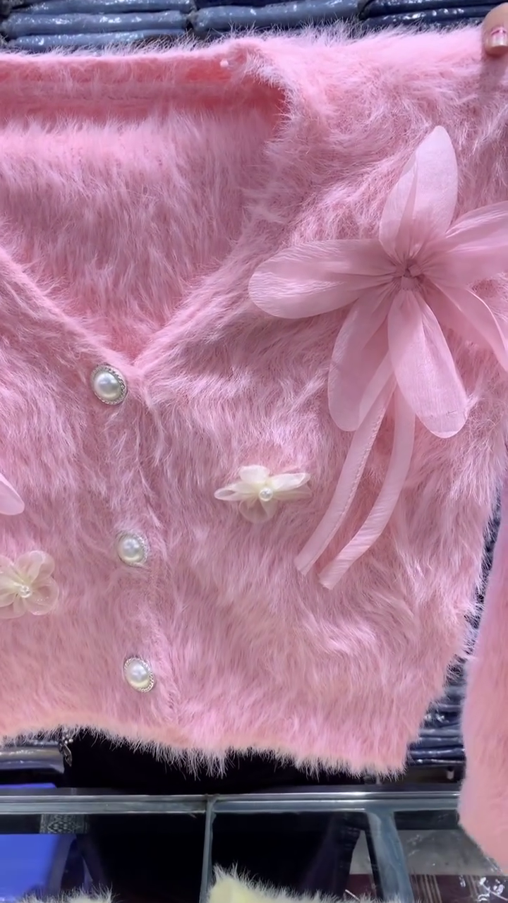 ๐ Womenโs Soft Fuzzy Floral Cardigan โ Pearl Button Bow Sweater 2025 | Pastel Winter Knitwear - Image 5